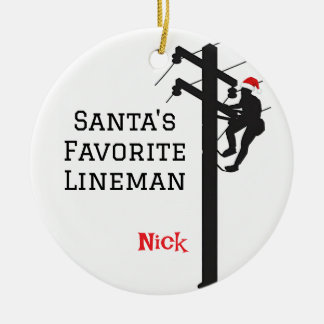 Personalised Santa's Favourite Lineman Ceramic Ornament