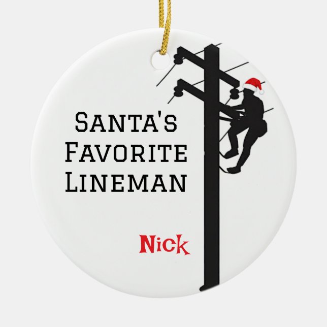 Personalised Santa's Favourite Lineman  Ceramic Ornament (Front)