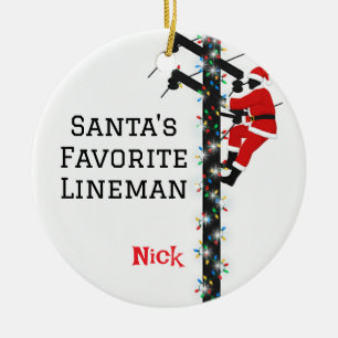Personalised Santa's Favourite Lineman  Ceramic Ornament