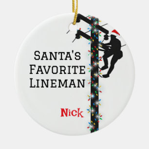 Personalised Santa's Favourite Lineman Ceramic Ornament