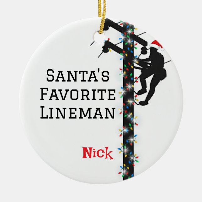 Personalised Santa's Favourite Lineman  Ceramic Ornament (Front)