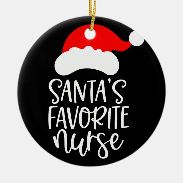 Personalised Santa's Favourite Nurse  Ceramic Ornament (Front)