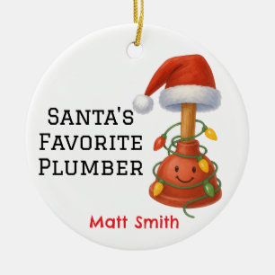 Personalised Santa's Favourite Plumber Ceramic Ornament