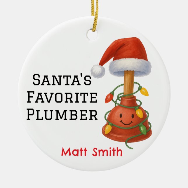 Personalised Santa's Favourite Plumber Ceramic Ornament (Front)