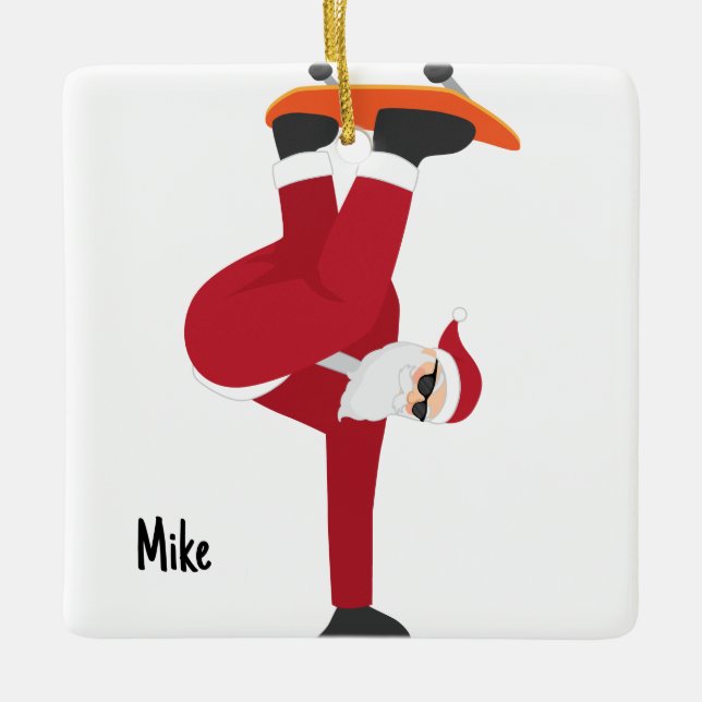 Personalised Santa's Favourite Skateboarder Ceramic Ornament (Front)