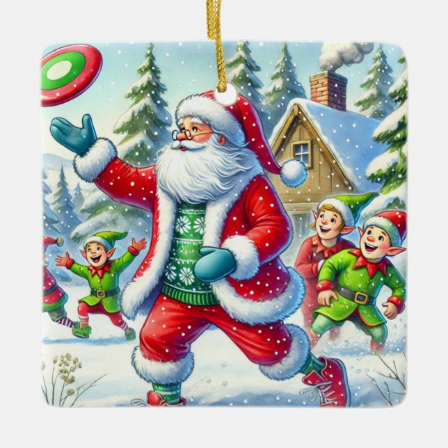 Personalised Santa's Favourite Ultimate Player  Ceramic Ornament (Front)