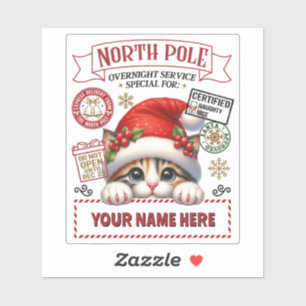 Personalised Santa's Gift Sticker with cute Kitten