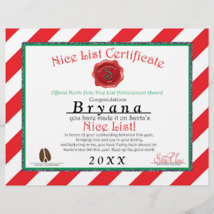 Personalised Santa's NICE LIST CERTIFICATE Flyer