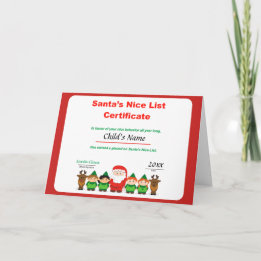 Personalised Santa's Nice List Certificate Holiday Card