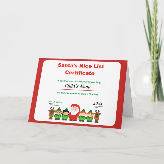 Personalised Santa's Nice List Certificate Holiday Card (Front)