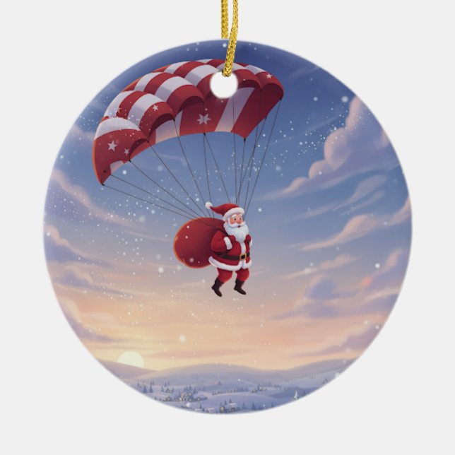 Personalised Santa's Skydiving Ceramic Ornament (Front)