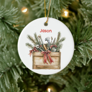 Personalised Santa's Toolbox/Tool Chest Ceramic Ornament