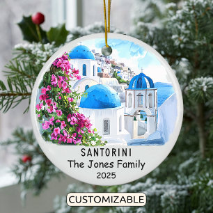 Personalised Santorini Ornament, Greece Ceramic Ornament
