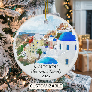 Personalised Santorini Ornament, Greece Gift Ceramic Ornament