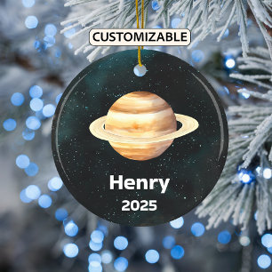 Personalised Saturn Ornament, Solar System, Planet Ceramic Ornament