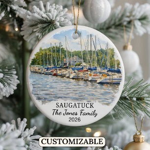 Personalised Saugatuck Ornament, Custom Michigan Ceramic Ornament