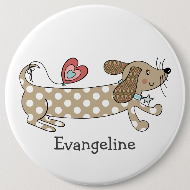 Personalised Sausage Dog Dachshund Button Badge (Front)