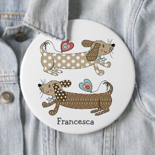 Personalised Sausage Dog Dachshund Button Badge