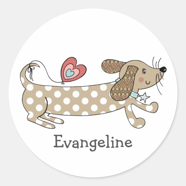 Personalised Sausage Dog Dachshund Classic Round Sticker (Front)