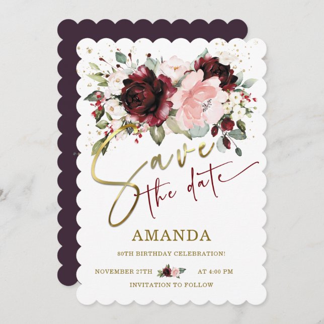 Personalised Save the Date 80th Birthday Invitation (Front/Back)