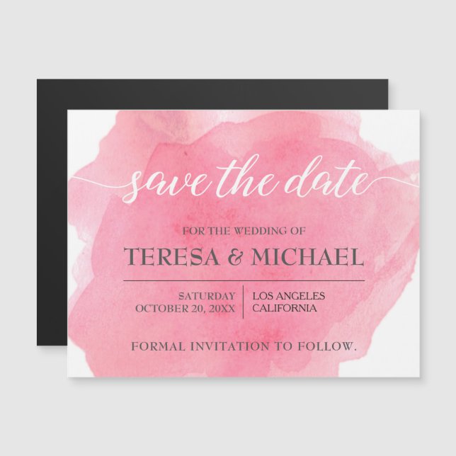 Personalised Save the date, Pink wedding script Magnetic Invitation (Front/Back)