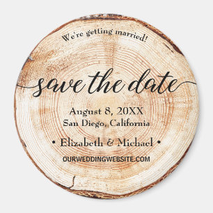Personalised Save the date Script Wood Grain Magnet