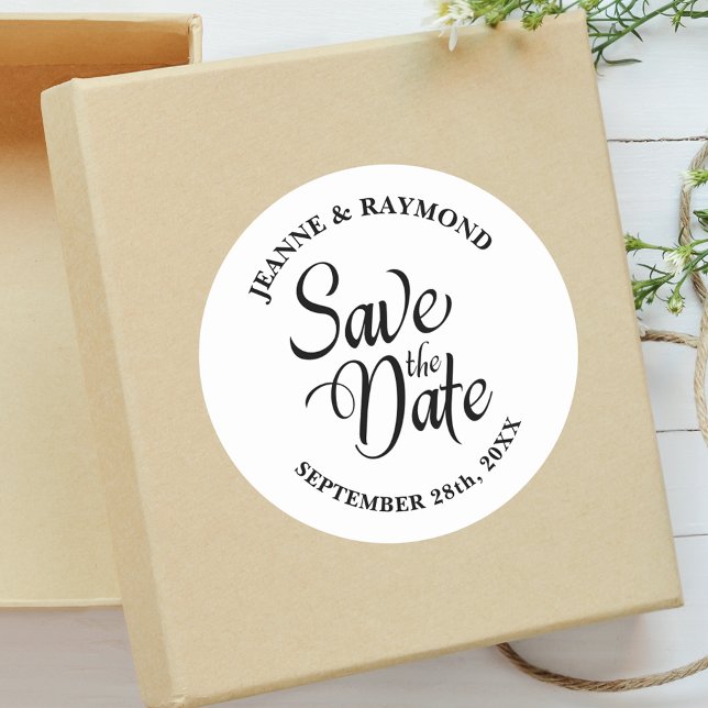 Personalised Save The Date Wedding Announcement Classic Round Sticker (Wedding announcement sticker brings timeless beauty to memorable save the date mail.)