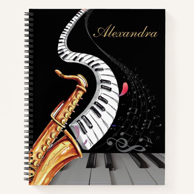 Personalised Saxophone Piano Music Note Notebook (Front)