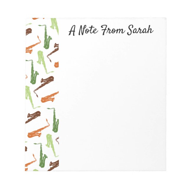 Personalised Saxophone Player Gift Music Themed Notepad (Front)