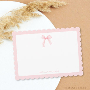 Personalised Scalloped Elegant Pink Bow Note Card
