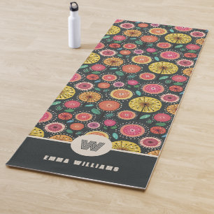Personalised Scandinavian Folk Floral Monogram Yoga Mat
