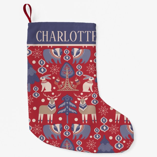 Personalised Scandinavian Pattern Nordic (2 sided) Small Christmas Stocking (Front)