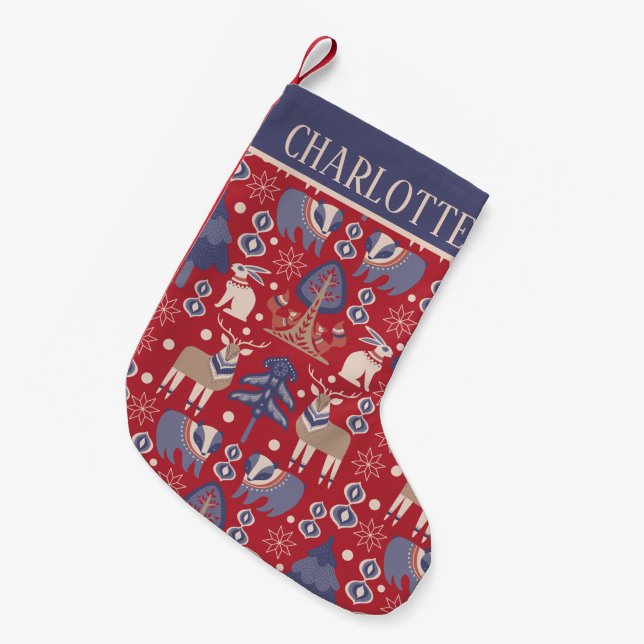 Personalised Scandinavian Pattern Nordic Small Christmas Stocking (Front (Hanging))
