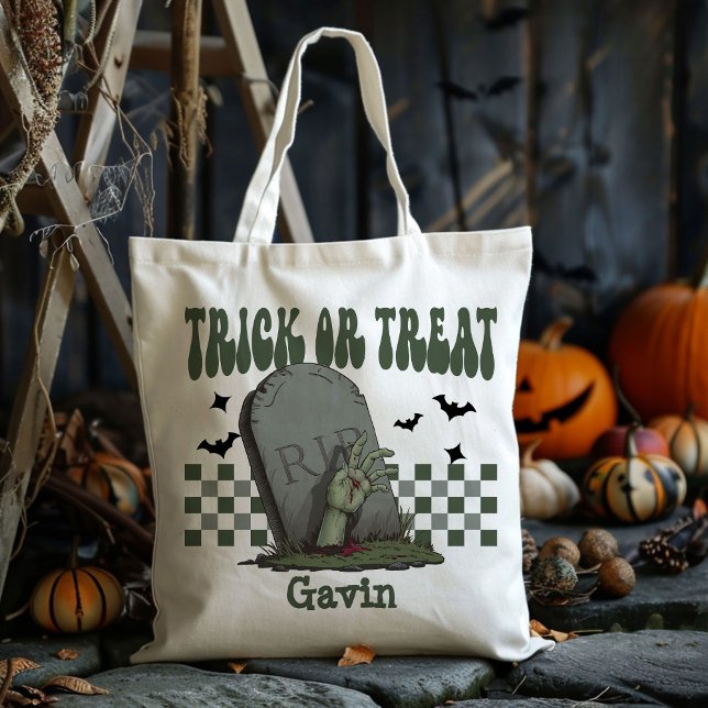 Personalised Scary Zombie Boy Trick Or Treat Candy Tote Bag (Creator Uploaded)