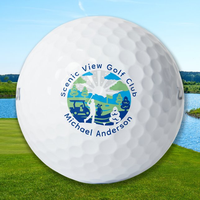 Personalised Scenic Course Retro Modern Golfer Golf Balls (Creator Uploaded)