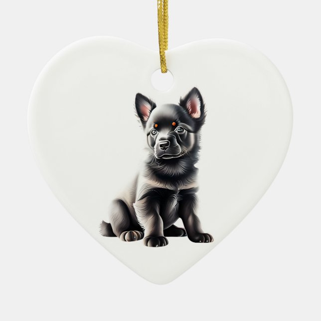 Personalised Schipperke Puppy Ceramic Ornament (Front)