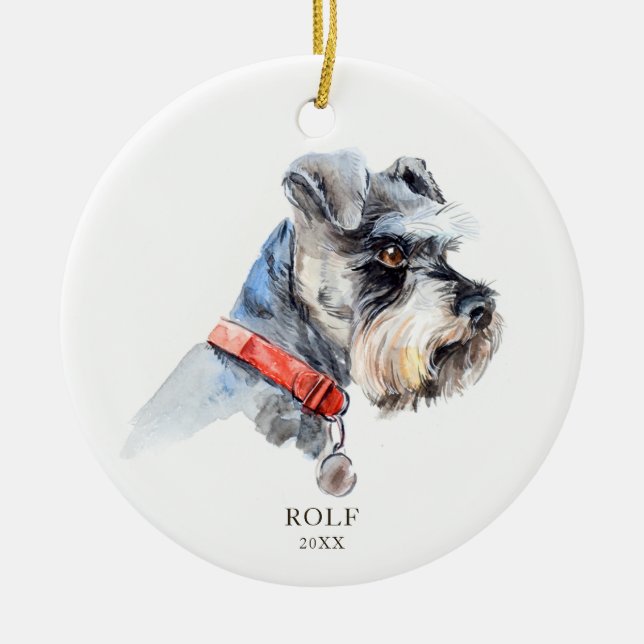 Personalised Schnauzer Illustration Dog Pet Custom Ceramic Ornament (Front)