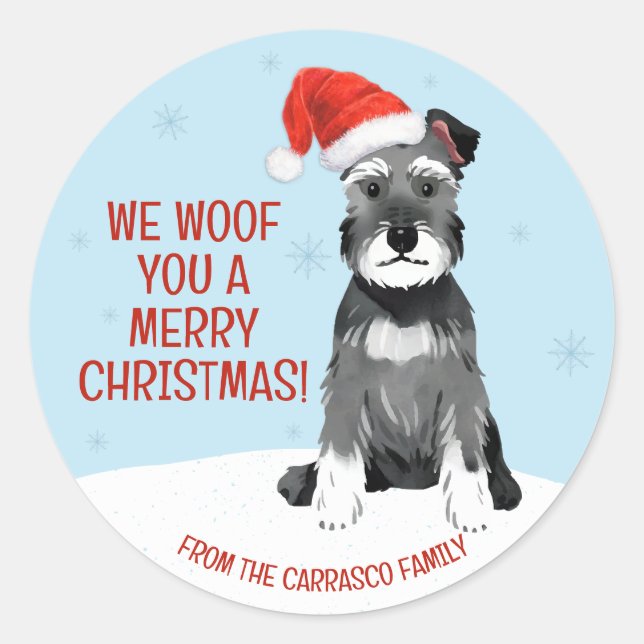 Personalised Schnauzer with Santa Hat Christmas  Classic Round Sticker (Front)