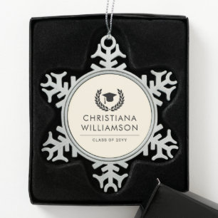 Personalised School and College Graduation Elegant Snowflake Pewter Christmas Ornament