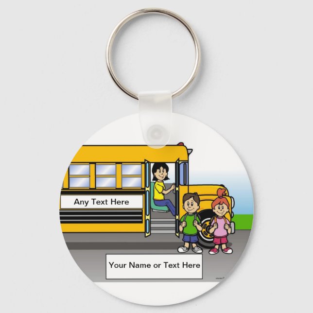 Personalised School Bus Driver - Female Cartoon  Key Ring (Front)