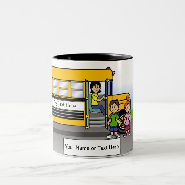 Personalised School Bus Driver - Female Cartoon Two-Tone Coffee Mug (Center)