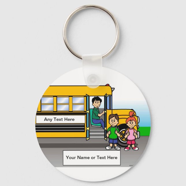 Personalised School Bus Driver - Male Cartoon  Key Ring (Front)