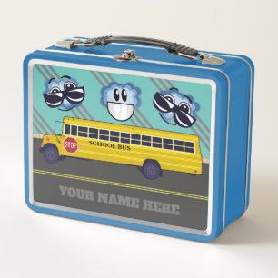 Personalised School Bus Happy Face Metal Lunchbox