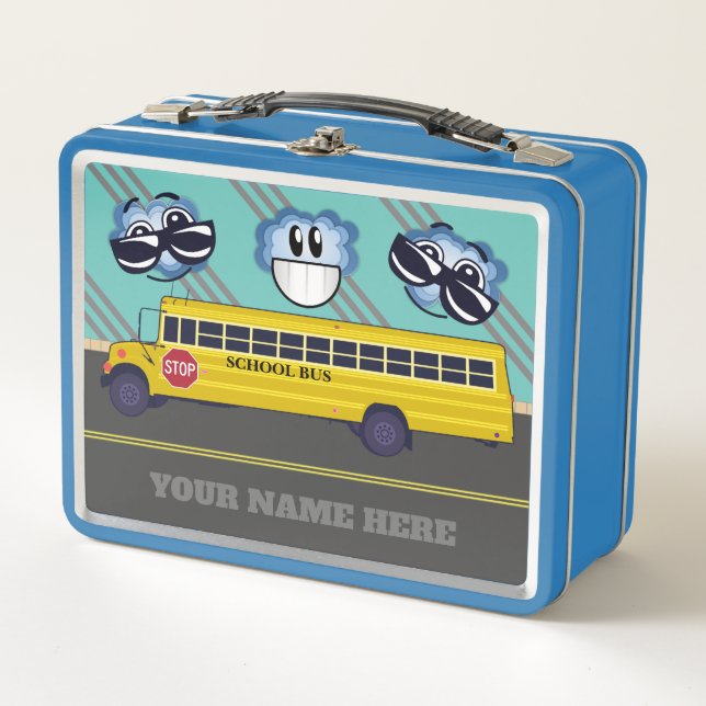 Personalised School Bus Happy Face Metal Lunchbox (Front)