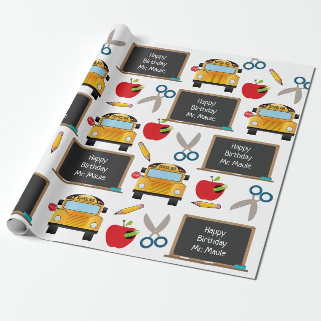 Personalised School Chalkboard Wrapping Paper (Unrolled)