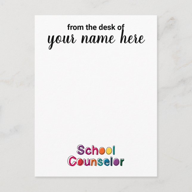Personalised School Counsellor Notecards Postcard (Front)