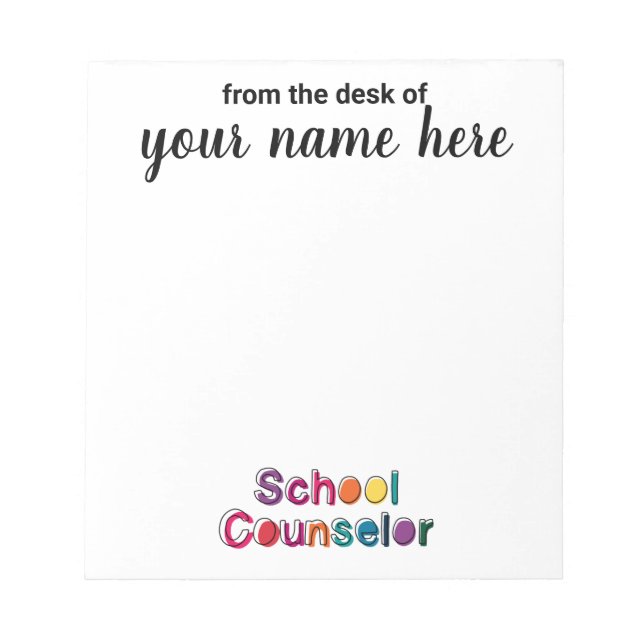 Personalised School Counsellor Notepad (Front)