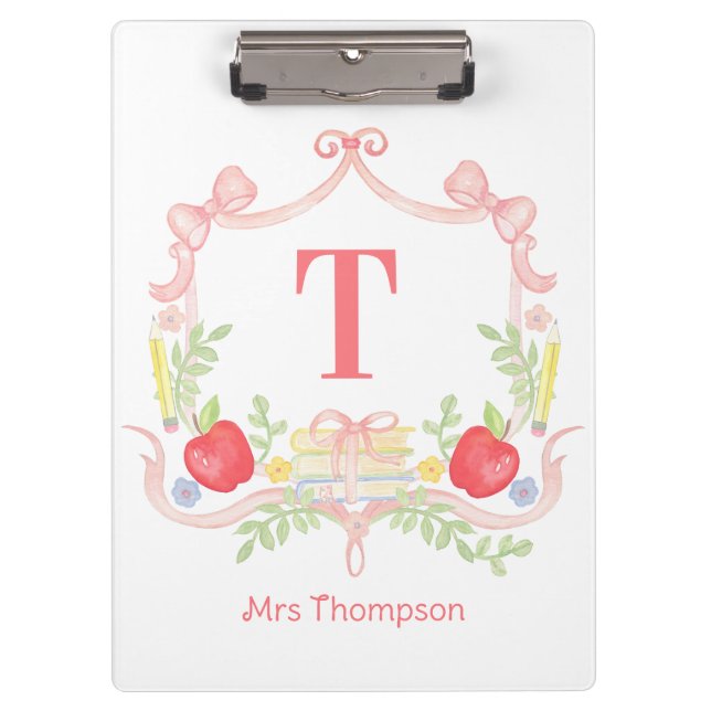 Personalised School Crest | Teacher Monogram Clipboard (Front)