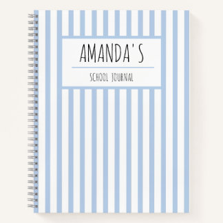 Personalised School Journal Blue White Stripe Name