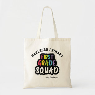 Personalised School Name First Grade Teacher Squad Tote Bag